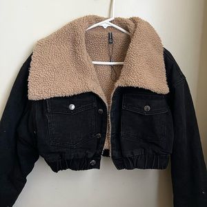 PLT denim furry cropped jacket